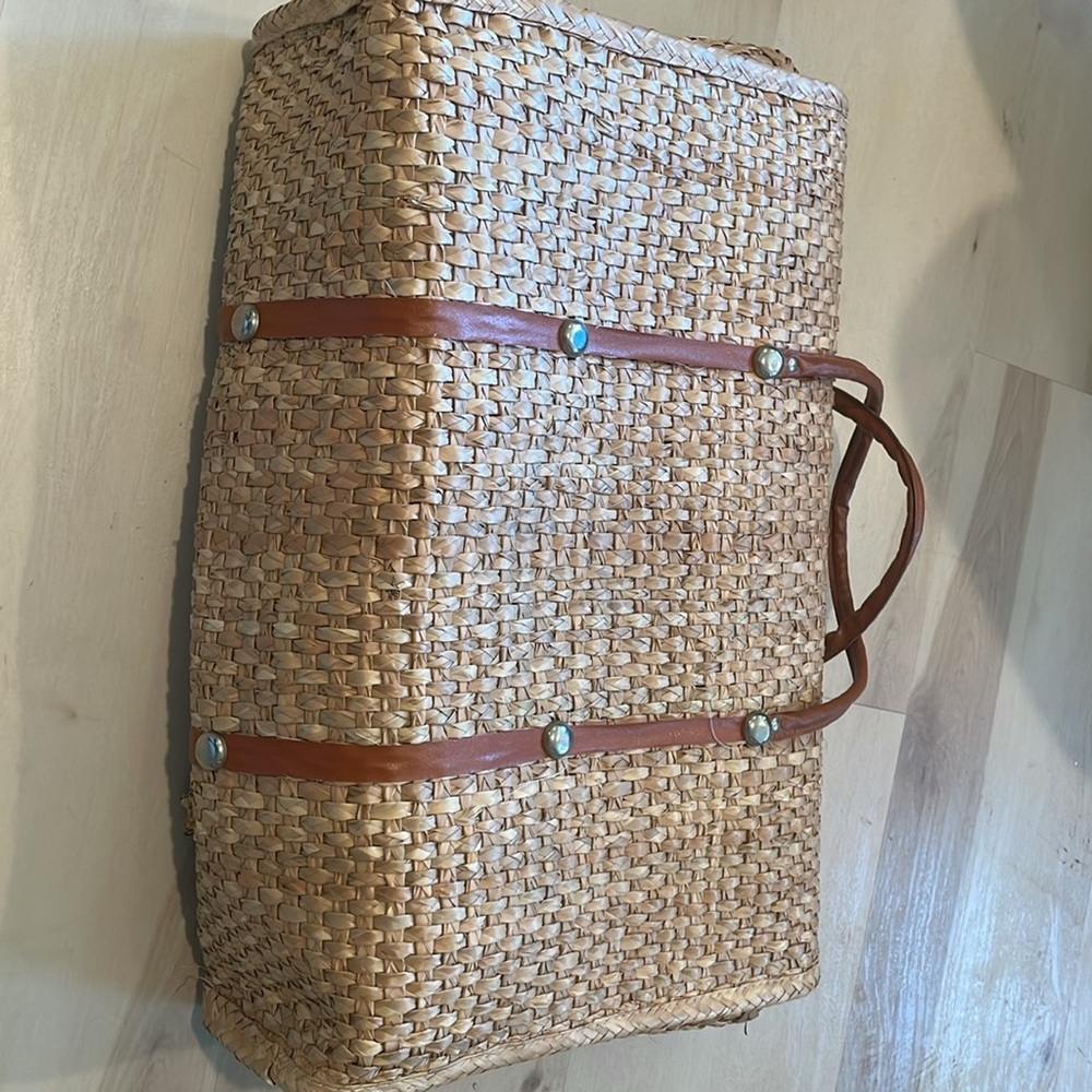 Large vintage embroidered souvenir 60’s 70’s straw bag - Picture 7 of 15
